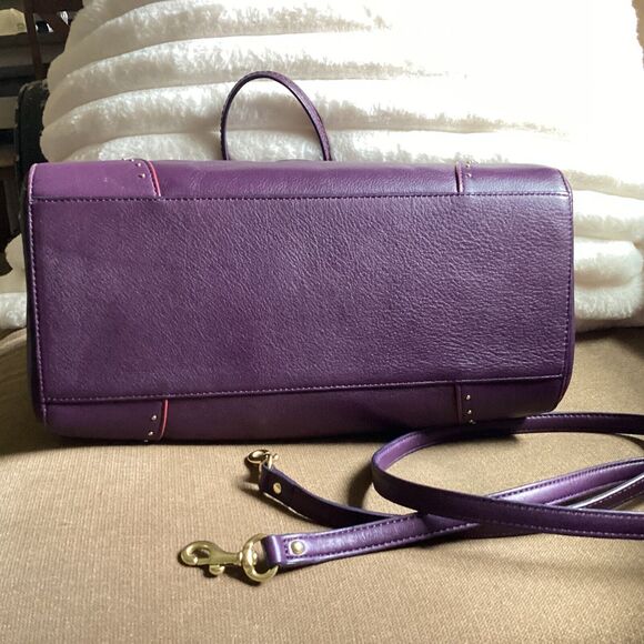 RARE Coach Poppy Studded Purple Leather East West Satchel Retired - Picture 3 of 6